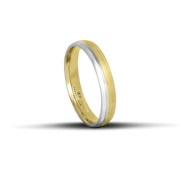 Δίχρωμες βέρες γάμου 4.5mm σε χρυσό και λευκόχρυσο με σαγρέ φινίρισμα, χειροποίητης κατασκευής και ανατομικού σχεδιασμού.